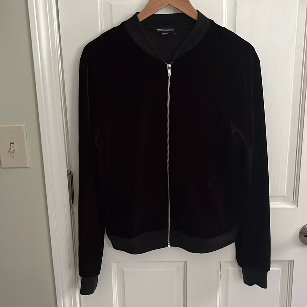 Vintage American Apparel Black Amelia Velvet Jacket Size Large Full Zip